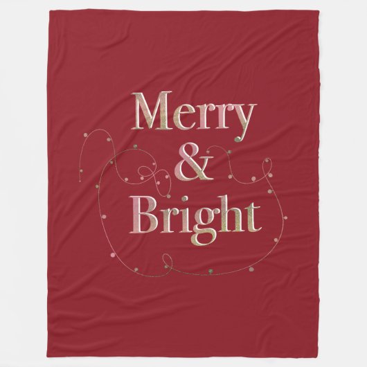 Lux Christmas Merry & Bright op rood Fleece Deken (Voorkant)