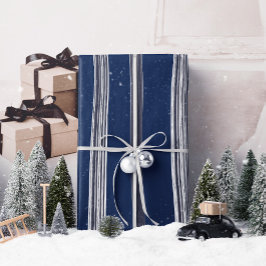 Lux Christmas White Stripes op blauw inpakpapier