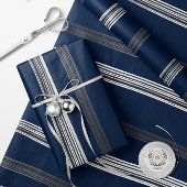 Lux Christmas White Stripes op blauw inpakpapier