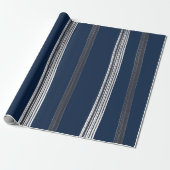 Lux Christmas White Stripes op blauw inpakpapier (Uitgerold)