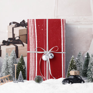 Lux Christmas White Stripes op rood inpakpapier