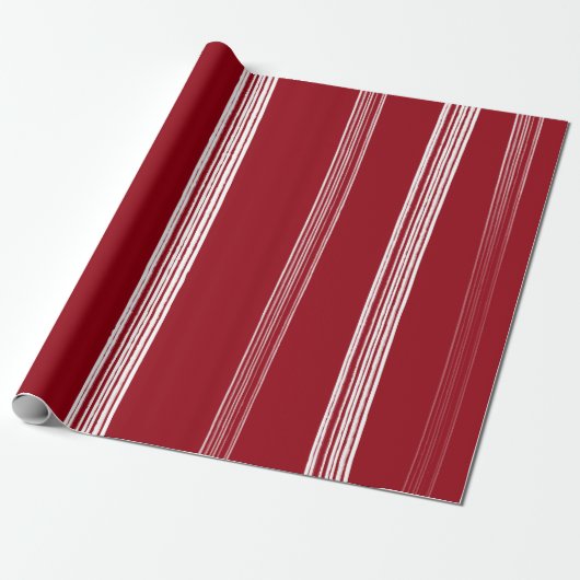 Lux Christmas White Stripes op rood inpakpapier (Uitgerold)