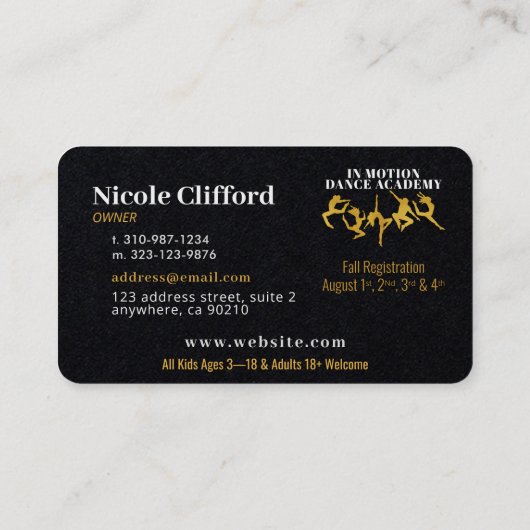 Lux Dance Studio Brass Gold Black Visitekaartjes (Achterkant)
