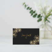 Lux Elegant Gouden Bloem| Zwart Visitekaartje (Staand voorkant)