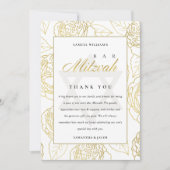 LUX ELEGANT NAVY GOLD ROOS FLORAL BAT BAR MITZVAH BEDANKKAART (Voorkant)