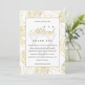 LUX ELEGANT NAVY GOLD ROOS FLORAL BAT BAR MITZVAH BEDANKKAART (Staand voorkant)