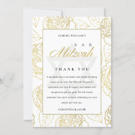 LUX ELEGANT NAVY GOLD ROOS FLORAL BAT BAR MITZVAH BEDANKKAART