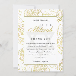 LUX ELEGANT NAVY GOLD ROOS FLORAL BAT BAR MITZVAH BEDANKKAART
