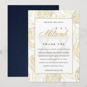 LUX ELEGANT NAVY GOLD ROOS FLORAL BAT BAR MITZVAH BEDANKKAART (Voorkant / Achterkant)