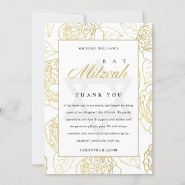 LUX ELEGANT NAVY GOLD ROOS FLORAL BAT BAR MITZVAH BEDANKKAART