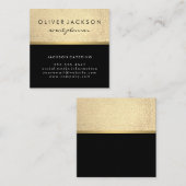 Lux Executive / Glitter Zwart / Gouden Bar Trim Vierkante Visitekaartje (Voorkant / Achterkant)