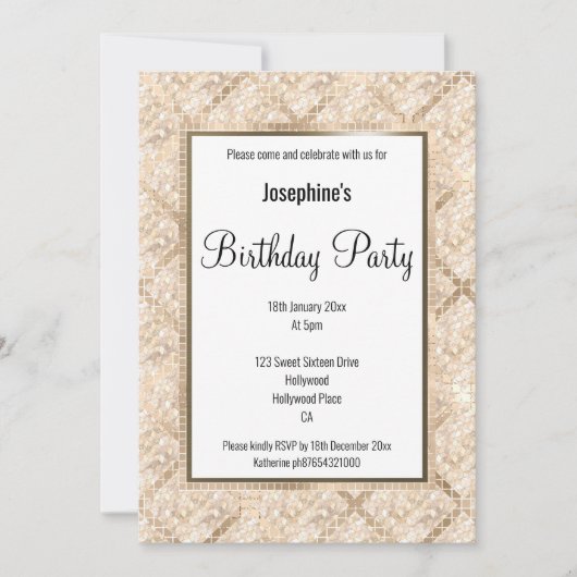 LUX GEOMETRIC CHAMPAGNE BIRTHDAY INVITATIE KAART (Voorkant)