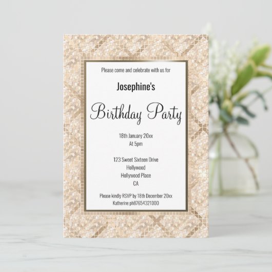 LUX GEOMETRIC CHAMPAGNE BIRTHDAY INVITATIE KAART (Staand voorkant)