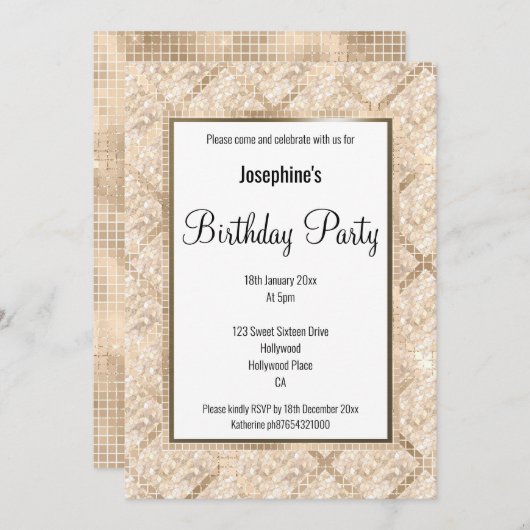 LUX GEOMETRIC CHAMPAGNE BIRTHDAY INVITATIE KAART (Voorkant / Achterkant)