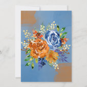 Lux Glitter Blue Oranje Waterverf Floral Wedding Kaart (Achterkant)