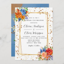 Lux Glitter Blue Oranje Waterverf Floral Wedding