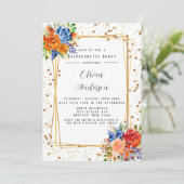 Lux Glitter Blue Sinaasappel Floral Bachelorette P Kaart (Staand voorkant)