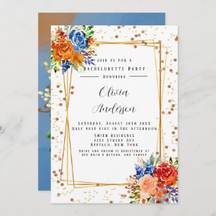 Lux Glitter Blue Sinaasappel Floral Bachelorette P Kaart