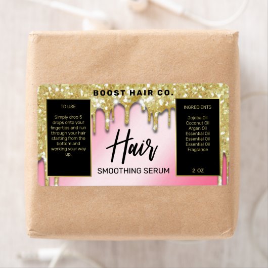 Lux Glitter druist Gold Pink Black Hair Serum Labe Etiket (Insitu)