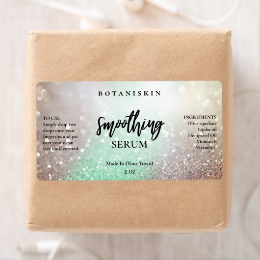 Lux Glitter Mint en Silver Face Serum Labels (Insitu)