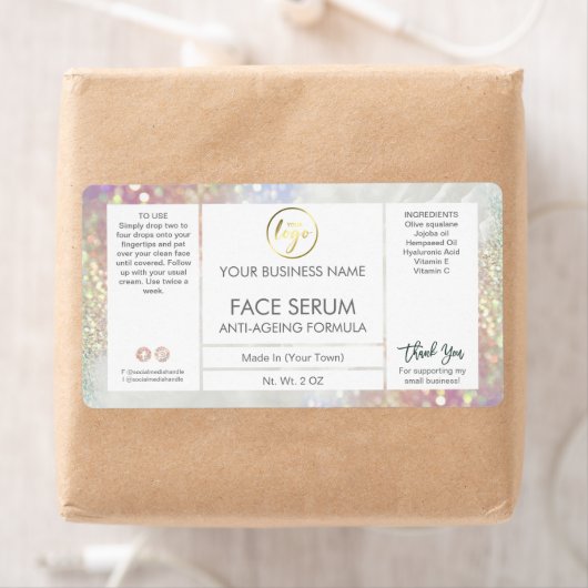 Lux Glitter Pastel Hair Face Serum Label (Insitu)