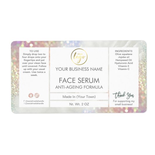 Lux Glitter Pastel Hair Face Serum Label (Voorkant)