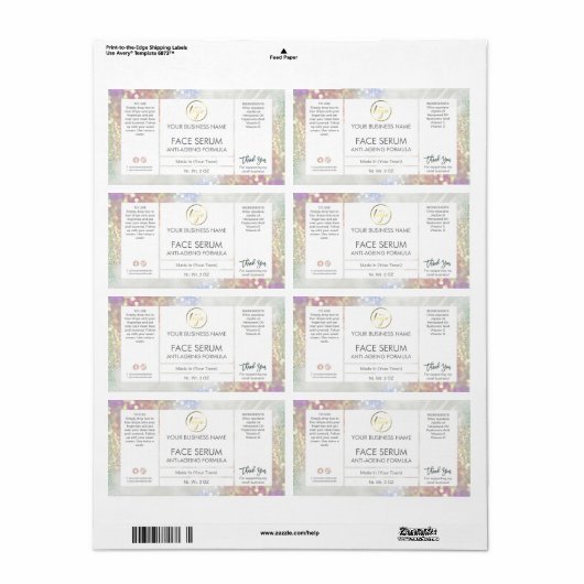 Lux Glitter Pastel Hair Face Serum Label (Full Sheet)