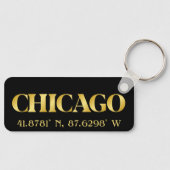 Lux Gold Chicago Latitude & Lengtegraad Sleutelhanger (Voorkant)