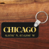 Lux Gold Chicago Latitude & Lengtegraad Sleutelhanger (Voorkant)