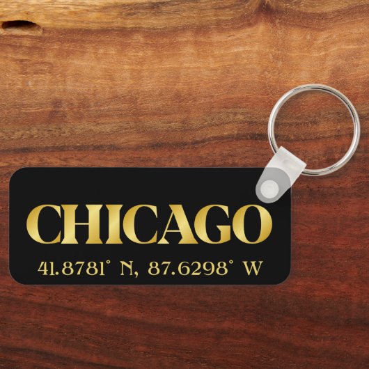 Lux Gold Chicago Latitude & Lengtegraad Sleutelhanger (Voorkant)