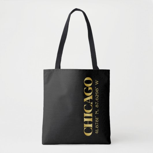 Lux Gold Chicago Latitude & Lengtegraad Tote Bag (Voorkant)