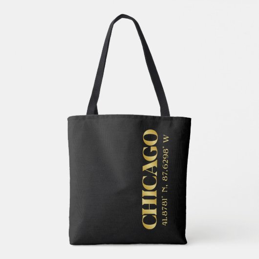 Lux Gold Chicago Latitude & Lengtegraad Tote Bag (Achterkant)