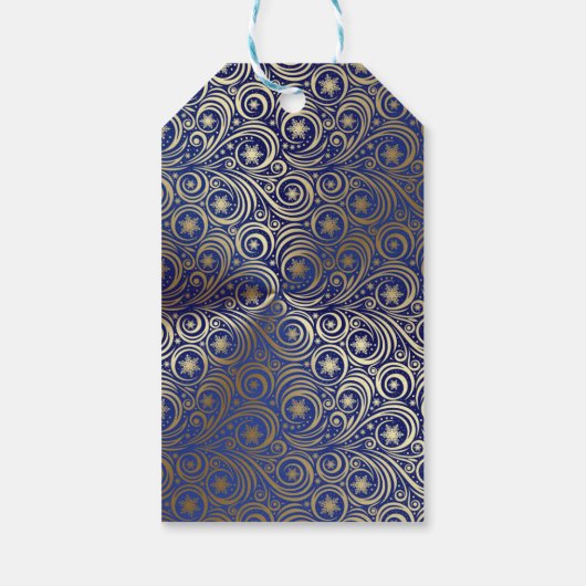Lux Gold en Blue Snowflake Scrolls Cadeaulabel (Achterkant)