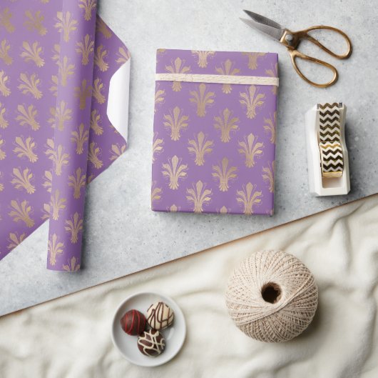 Lux Gold Fleur de Lis en Amethyst Cadeaupapier (Crafts)