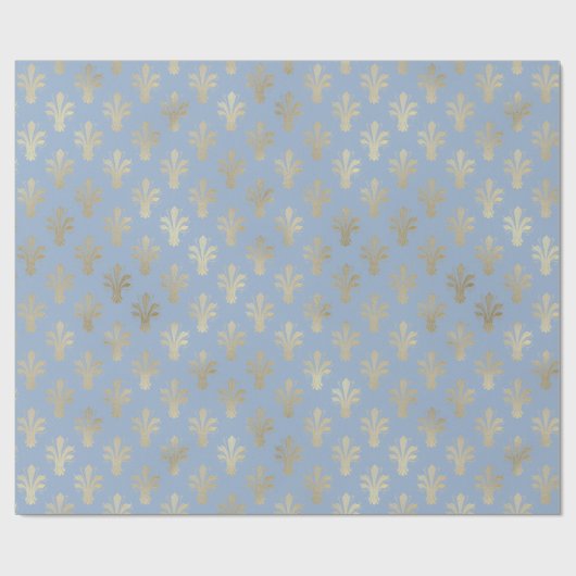 Lux Gold Fleur de Lis en Cerulean Blue Cadeaupapier (Vlak)
