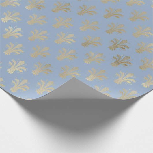 Lux Gold Fleur de Lis en Cerulean Blue Cadeaupapier (Hoek)