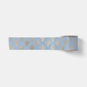 Lux Gold Fleur de Lis en Cerulean Blue Satijnen Lint