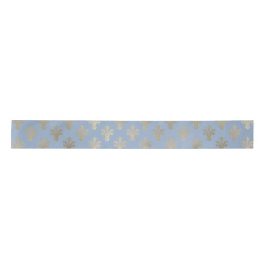 Lux Gold Fleur de Lis en Cerulean Blue Satijnen Lint (Voorkant)