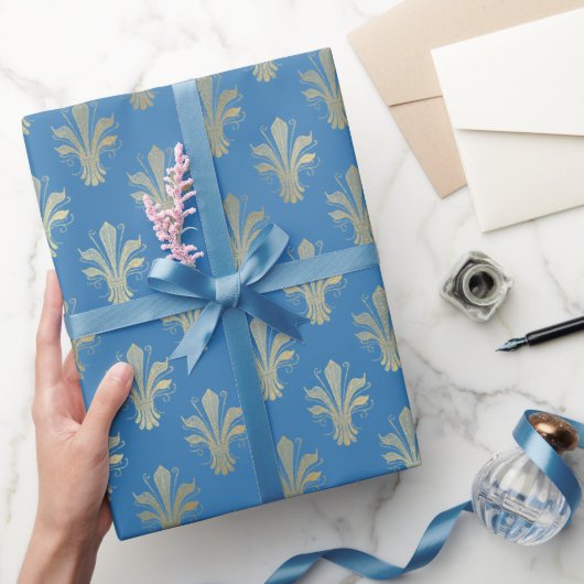 Lux Gold Fleur de Lis en French Blue Cadeaupapier (Geschenken)
