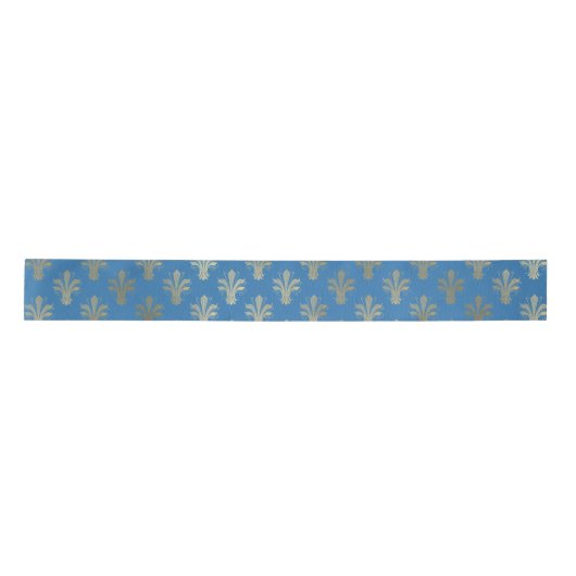 Lux Gold Fleur de Lis en French Blue Satijnen Lint (Voorkant)