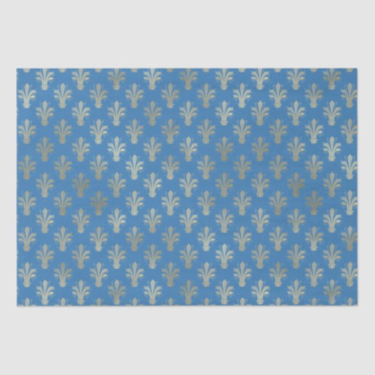 Lux Gold Fleur de Lis en French Blue Tissuepapier (Voorkant)