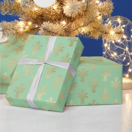 Lux Gold Fleur de Lis en Green Ash Cadeaupapier (Feestdagen)