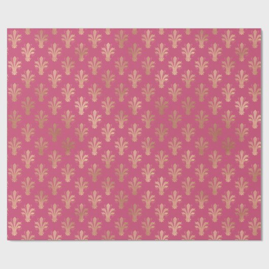 Lux Gold Fleur de Lis en Raspberry Sorbet Cadeaupapier (Vlak)