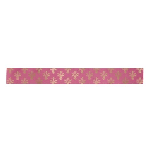 Lux Gold Fleur de Lis en Raspberry Sorbet Satijnen Lint (Voorkant)