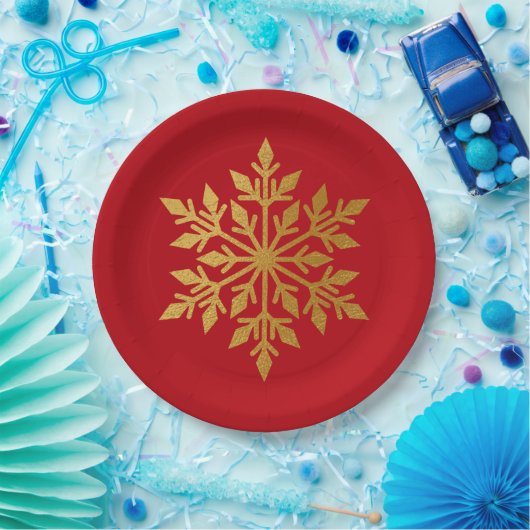 Lux Gold Foil Snowflake Solid Red Kerstparty Papieren Bordje (Feest)