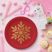 Lux Gold Foil Snowflake Solid Red Kerstparty Papieren Bordje (Feest)