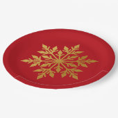 Lux Gold Foil Snowflake Solid Red Kerstparty Papieren Bordje (Gekanteld)