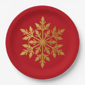Lux Gold Foil Snowflake Solid Red Kerstparty Papieren Bordje (Voorkant)