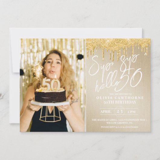 Lux Gold Glitter 50ste verjaardagsuitnodiging met  Kaart (Voorkant)