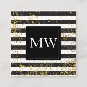 Lux Gold Grunge Monogram Black White Stripes Vierkante Visitekaartje